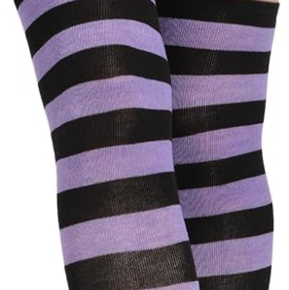 Over the Knee Striped Socks Black and Purple OTK Thigh High Tights New - Picture 10 of 16